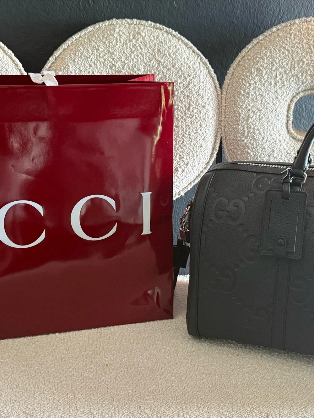 Gucci Black Embossed GG Leather Duffel Bag - Picture 3 of 5